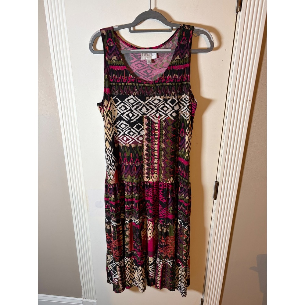 Julian Taylor Pink Multi Color Geometric Tiered Sleeveless Midi Dress 16